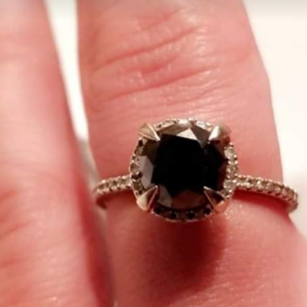 Black solitare 2 carat diamond ring